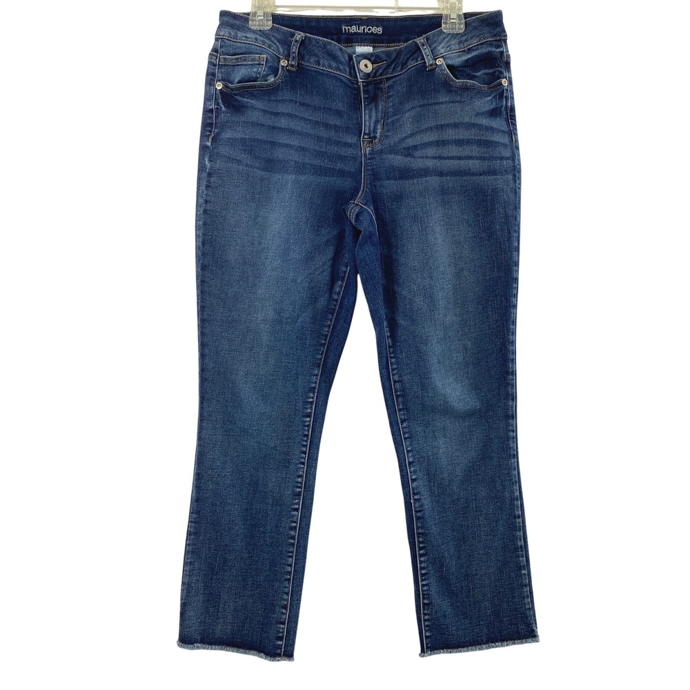 Maurices Jeans Women 7/8 Dark Wash Straight Leg Raw Hem Stretch Denim Casual